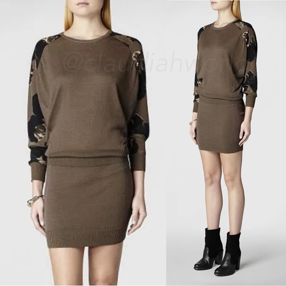 ALL SAINTS Dissolve Wool Sweater Dress in Khaki Green